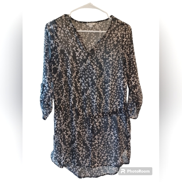 Black & White Floral Sheer Long Shirt Blouse XS - Picture 2 of 12